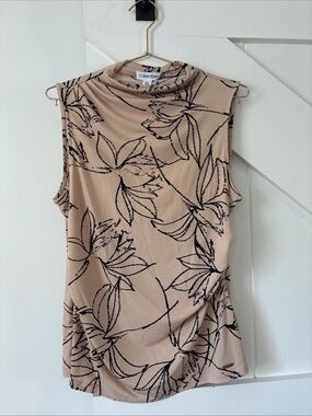 Calvin Klein Sleeveless Blouse Floral Latte Combo Color Size Medium Ruched